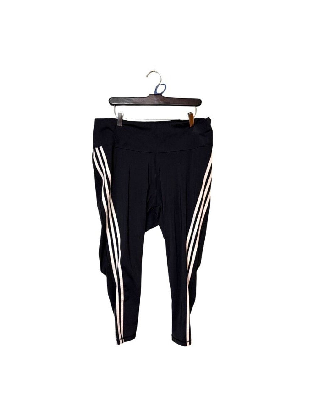 Adidas Womens 3X Black Athletic Leggings With White Stripes Stretch Fabric Capri